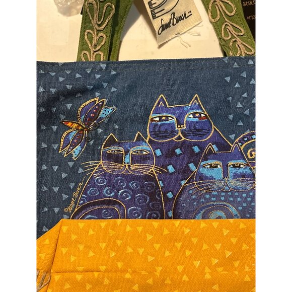 NWT Laurel Burch Cat-Themed Canvas Tote w/ Artistic Design, Zippered Pocket - Picture 2 of 8